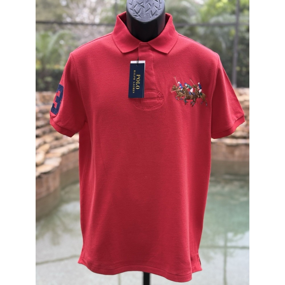 Ralph Lauren Men's Slim Fit Polo Shirt - Red L, New with Tags, Triple Pony